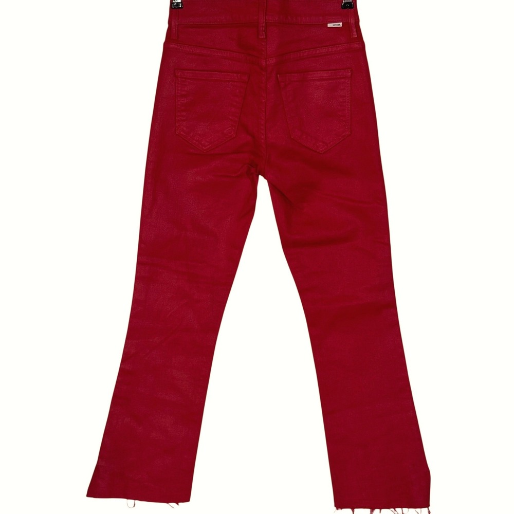 Mother The Insider Crop Step Fray Red Coated Jeans Size 24